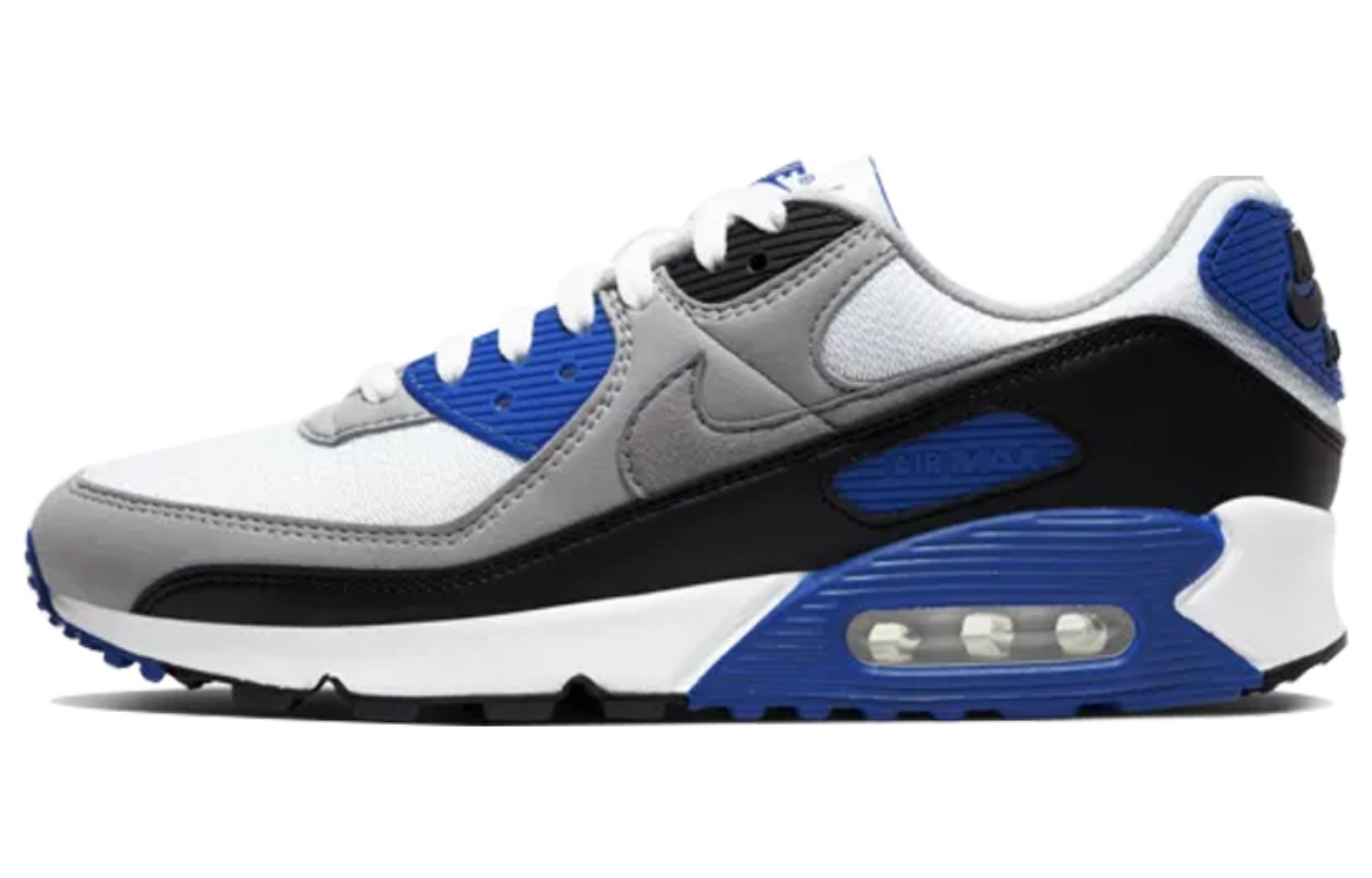 Фото № 1 с приближением к товару «‎Nike Air Max 90 Running Shoes WhiteHyper Royal-Black-Particle Grey»