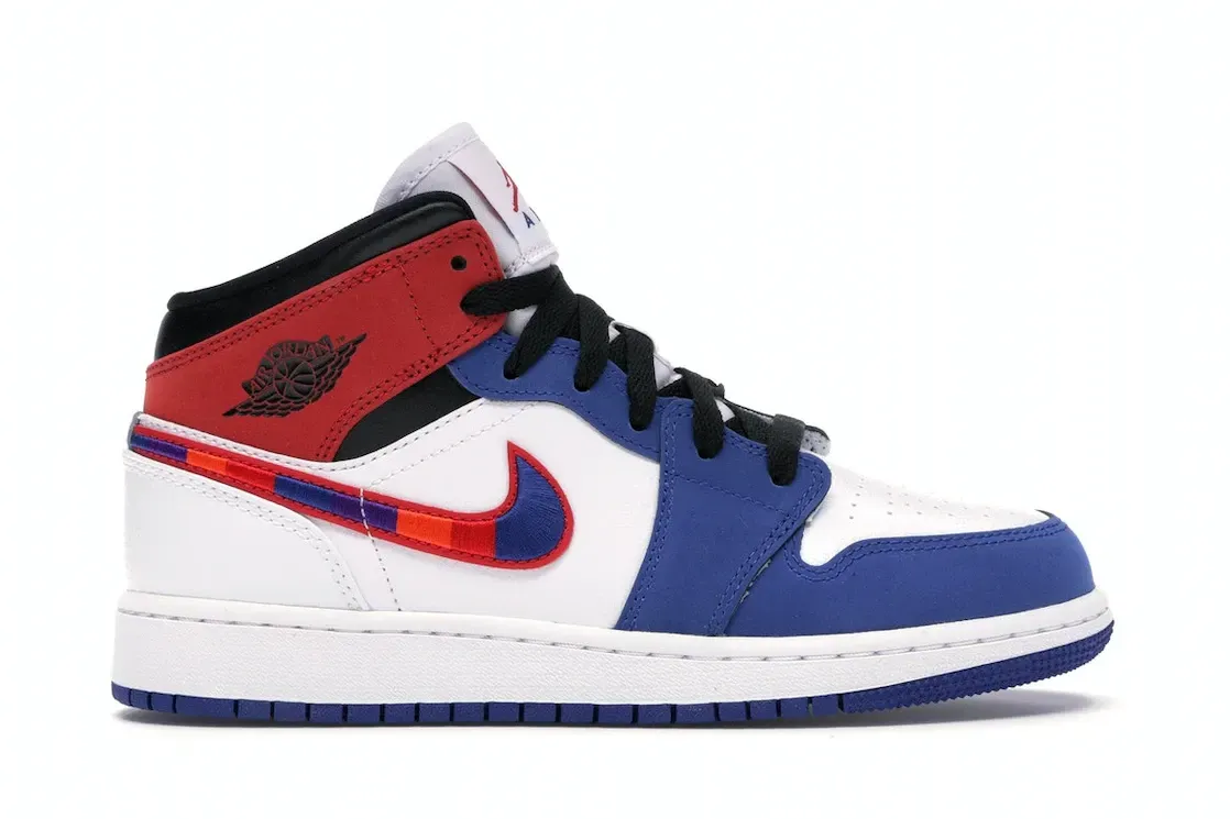 Фото № 1 с приближением к товару «‎Jordan 1 Mid Rush Blue University Red »