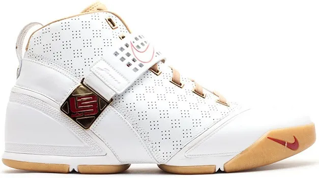 Фото № 1 с приближением к товару «‎Nike LeBron 5 White Crimson Metallic Gold»