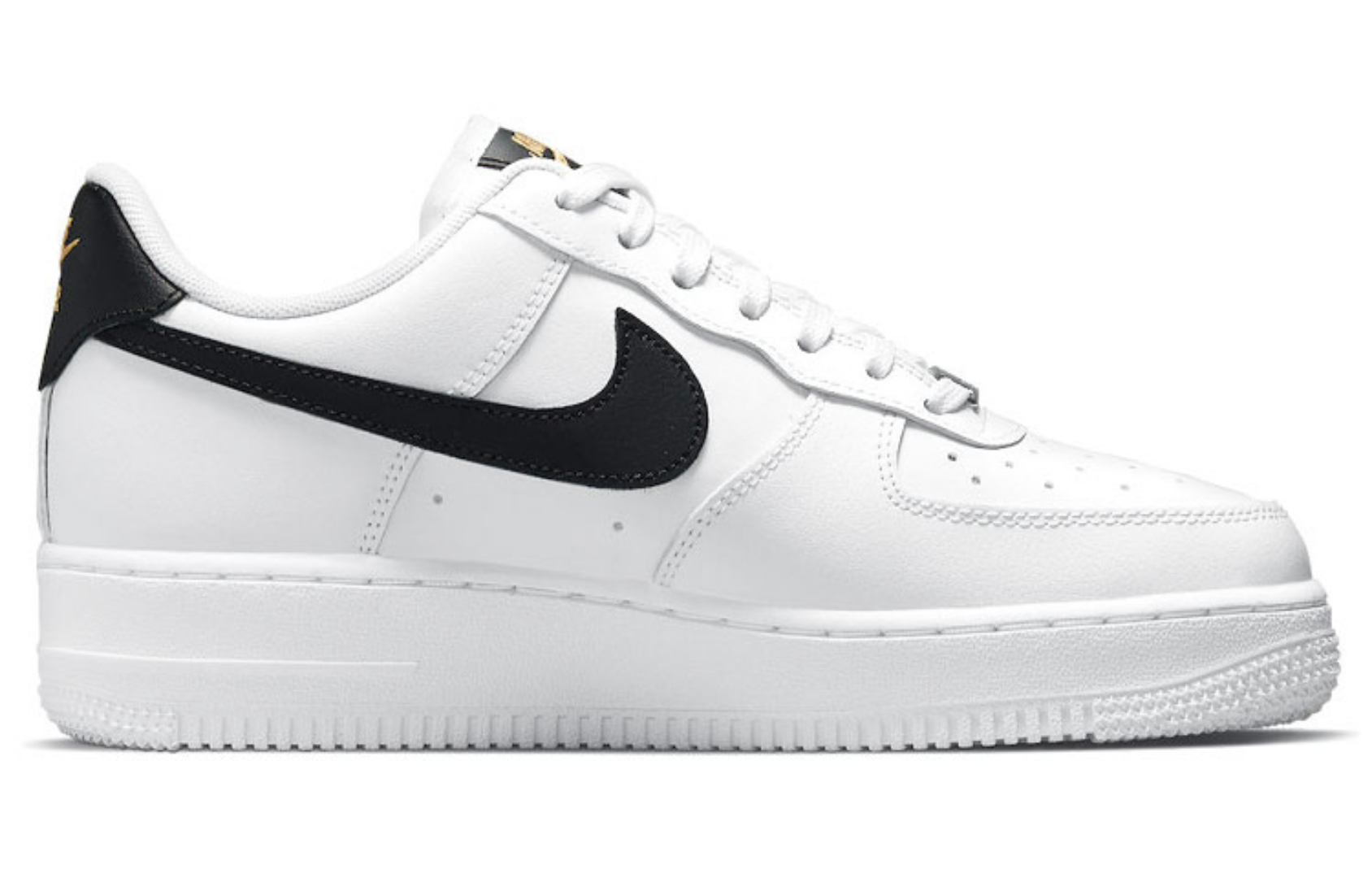 Фото № 2 с приближением к товару «‎Nike Air Force 1 Low 07 Essential White Black Gold Mini Swoosh»