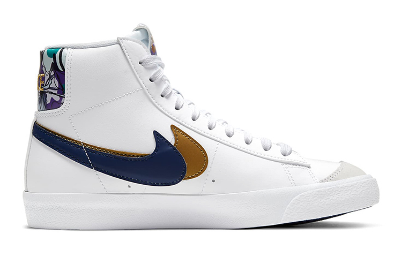 Фото № 2 с приближением к товару «‎Nike Blazer Mid '77 SE GS 'Double Swoosh - White Gold Blue Void'»