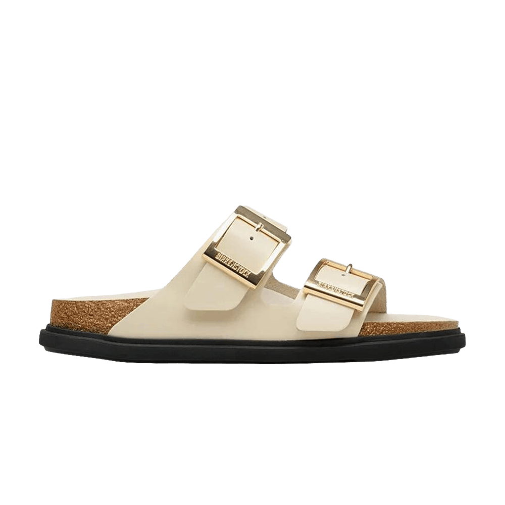 Birkenstock Arizona Droplet Buckle Leather Sandal High Shine Ecru