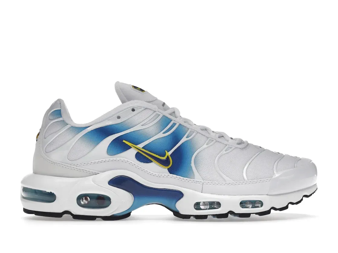 Фото № 1 с приближением к товару «‎Nike Air Max Plus Spray Paint Swoosh White Blue»