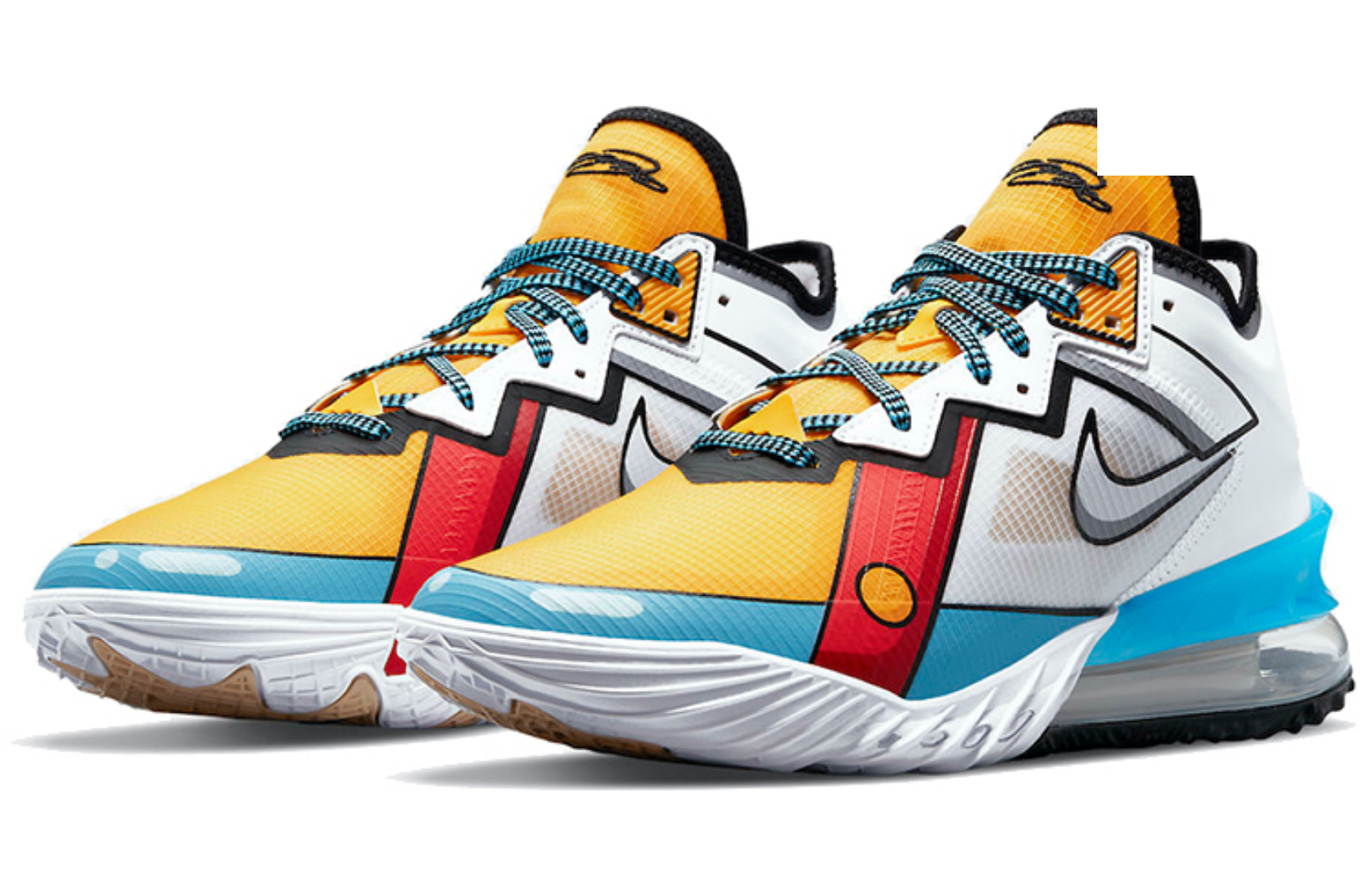 Фото № 3 с приближением к товару «‎Nike Lebron 18 Low "Stewie Griffin" Basketball Shoes WhiteBlueYellow»
