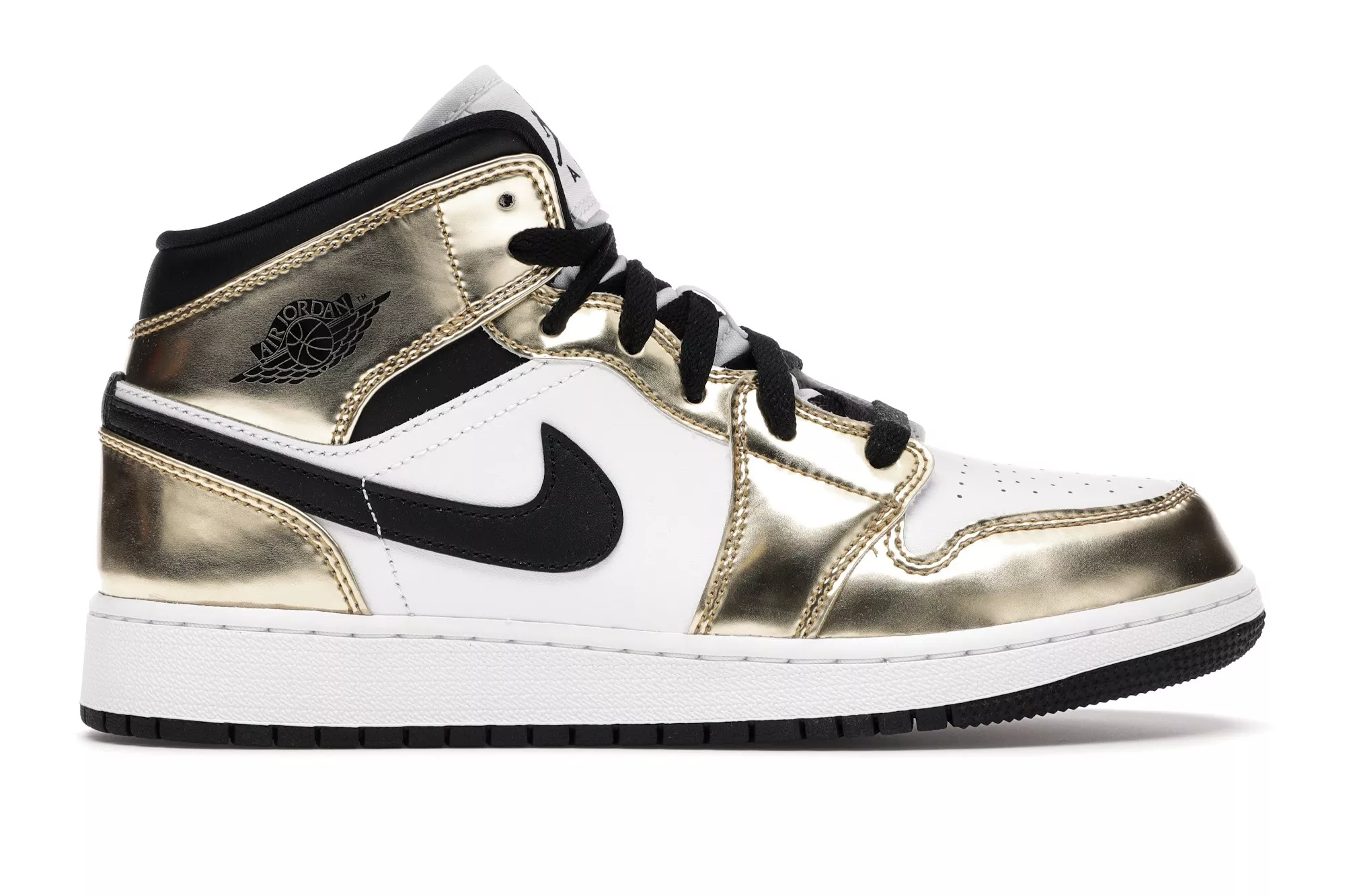 Фото № 1 с приближением к товару «‎Jordan 1 Mid Metallic Gold Black White »