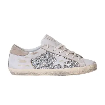 Women's Golden Goose Super Star Glitter And Leather Upper White Platinum Beige - 1