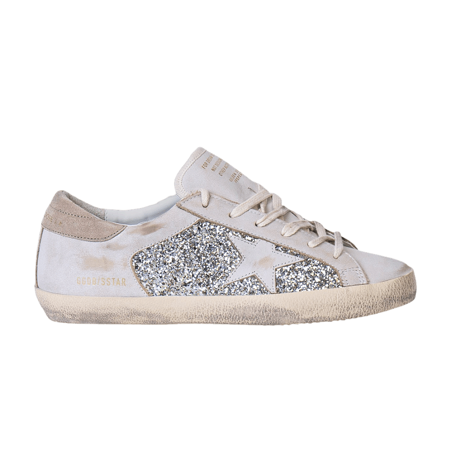 Фото № 1 с приближением к товару «‎Women's Golden Goose Super Star Glitter And Leather Upper White Platinum Beige»