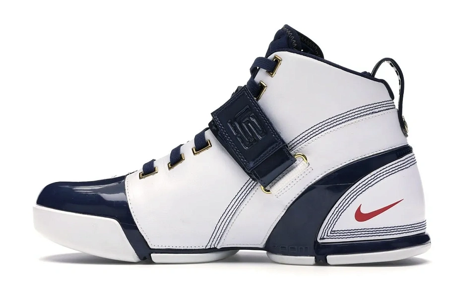 Фото № 6 с приближением к товару «‎Nike LeBron 5 White Navy Metallic Gold»