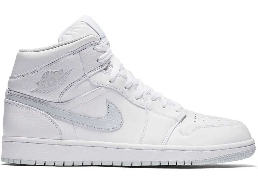 Фото № 1 с приближением к товару «‎Jordan 1 Mid White Pure Platinum Swoosh»