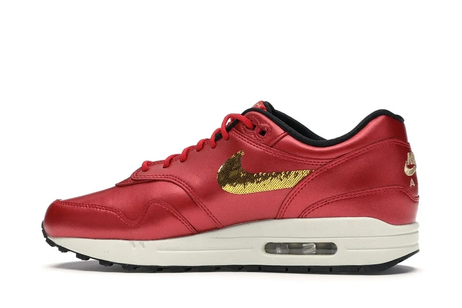 Фото № 5 с приближением к товару «‎Nike Air Max 1 Red Gold Sequin »