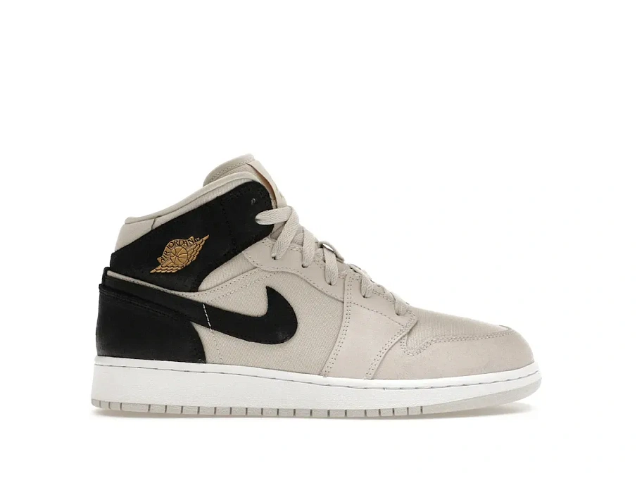 Фото № 1 с приближением к товару «‎Jordan 1 Mid Light Bone Metallic Gold Black »