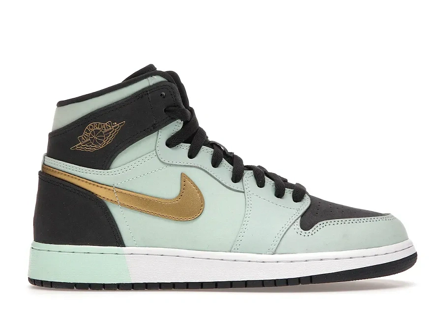 Фото № 1 с приближением к товару «‎Jordan 1 Retro High Mint Foam Anthracite Metallic Gold »