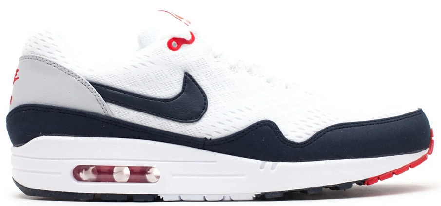 Фото № 1 с приближением к товару «‎Nike Air Max 1 EM White Dark Obsidian University Red»