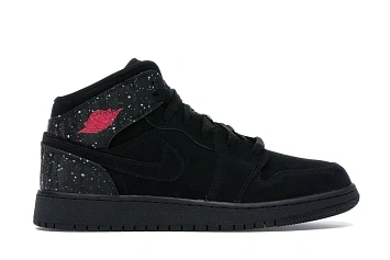 Jordan 1 Mid Black Rush Pink White Splatter (555112-001) - 1