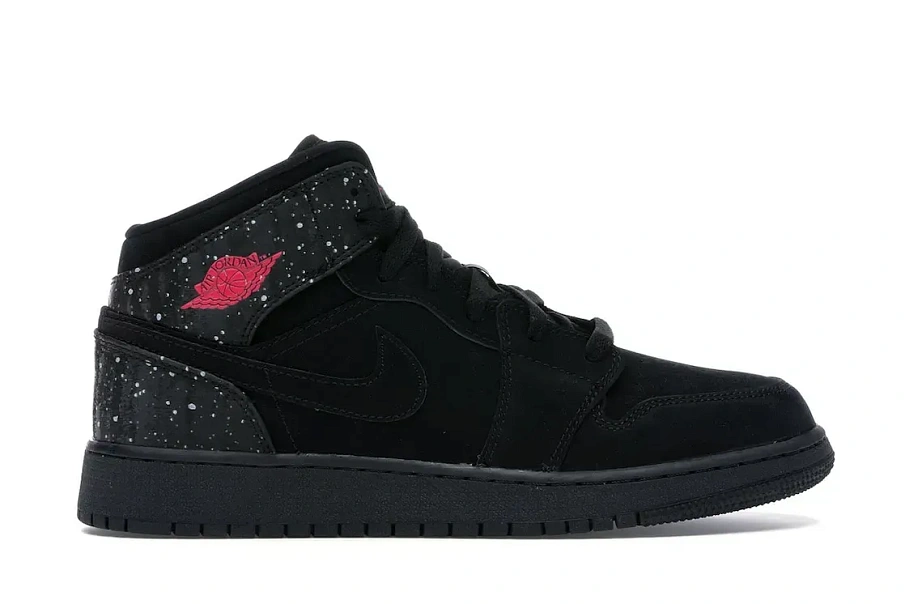 Фото № 1 с приближением к товару «‎Jordan 1 Mid Black Rush Pink White Splatter »