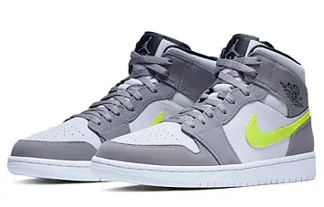 Nike Air Jordan 1 Mid Neon Basketball shoes Yellow Grey - 2