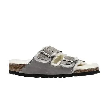 Birkenstock Arizona Shearling Suede Leather Narrow Stone Coin - 1