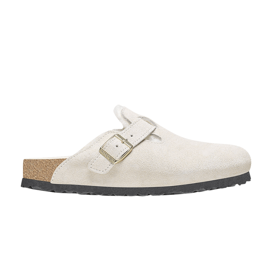 Фото № 1 с приближением к товару «‎Birkenstock Women's Boston Shearling Suede Leather Narrow Antique White»
