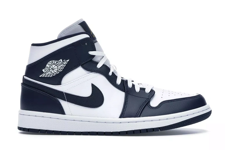 Фото № 1 с приближением к товару «‎Jordan 1 Mid White Metallic Gold Obsidian»
