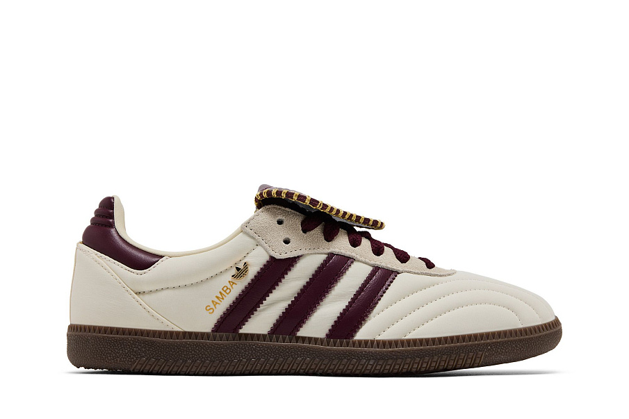 Фото № 2 с приближением к товару «‎adidas Women's Samba Long Tongue Cream White Maroon Gold Metallic»