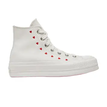 Converse Women's Chuck Taylor All Star Lift Platform High Embroidered Hearts - White - 1