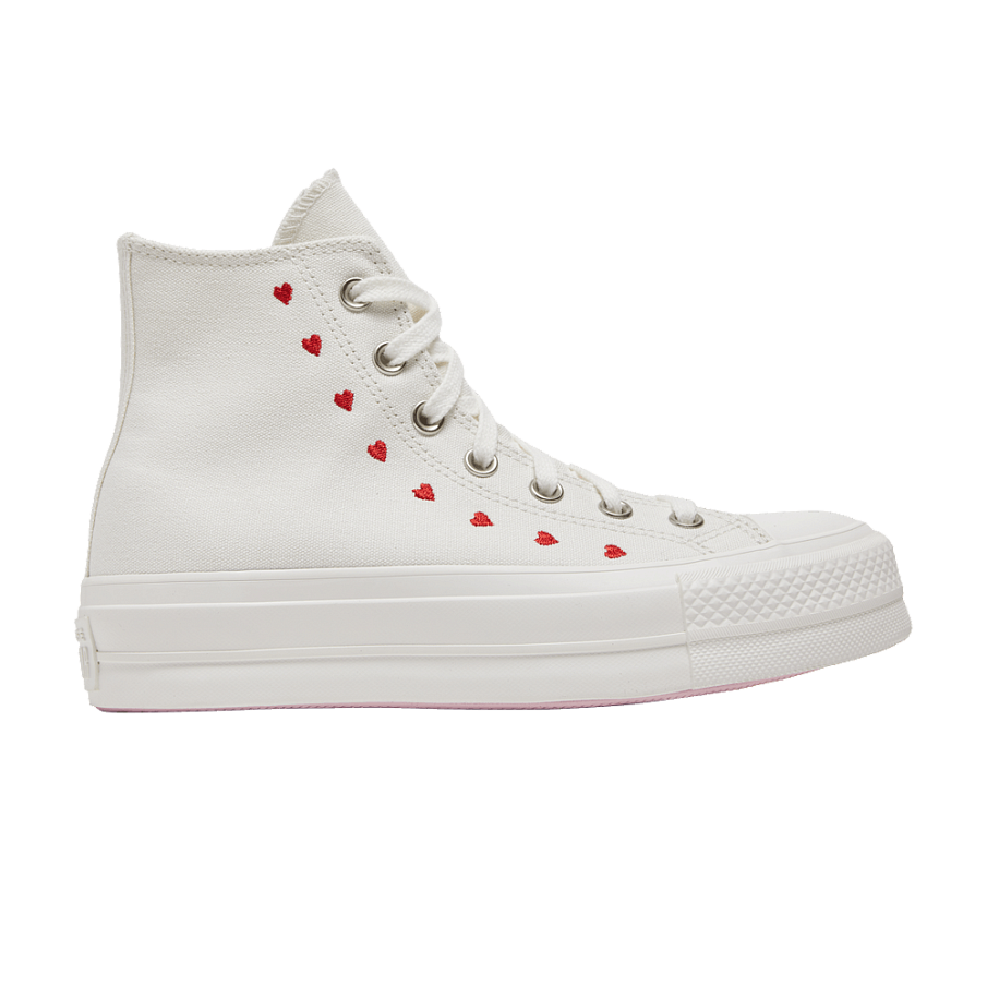Фото № 1 с приближением к товару «‎Converse Women's Chuck Taylor All Star Lift Platform High Embroidered Hearts - White»