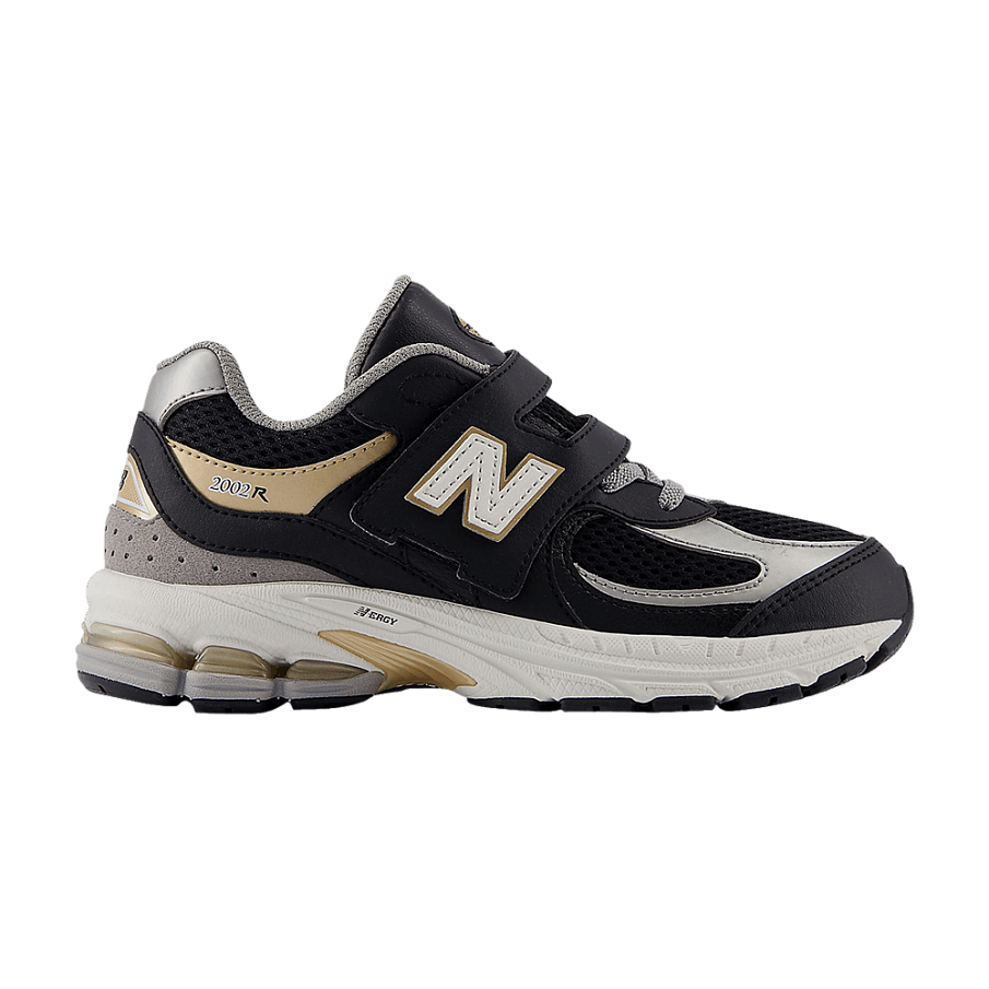 Фото № 1 с приближением к товару «‎New Balance 2002R Hook & Loop Little Kid Wide Black Sea Salt Gold»