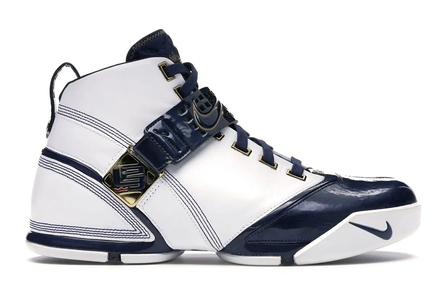 Фото № 1 с приближением к товару «‎Nike LeBron 5 White Navy Metallic Gold»