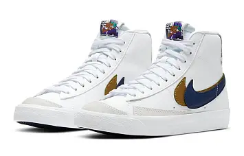 Nike Blazer Mid '77 SE GS 'Double Swoosh - White Gold Blue Void' - 4