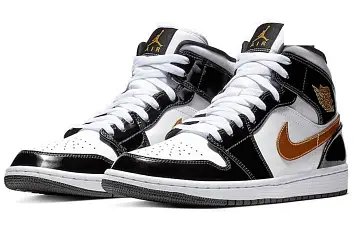 Jordan 1 Mid Patent Black White Gold - 4