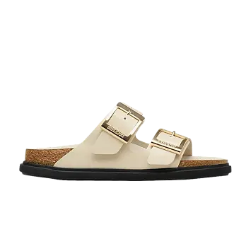 Birkenstock Arizona Droplet Buckle Leather Sandal High Shine Ecru