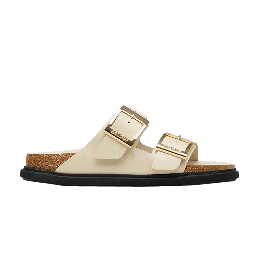 Фото № 1 с приближением к товару «‎Birkenstock Arizona Droplet Buckle Leather Sandal High Shine Ecru»