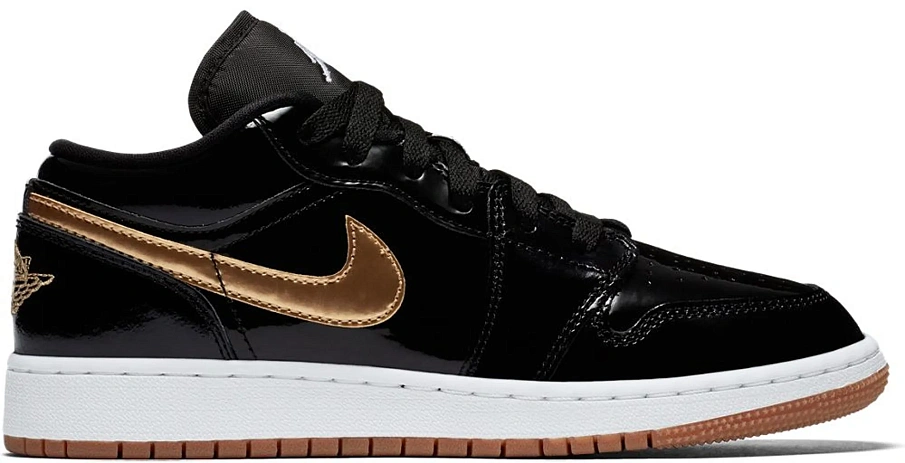 Фото № 1 с приближением к товару «‎Jordan 1 Retro Low Black Gold Patent »
