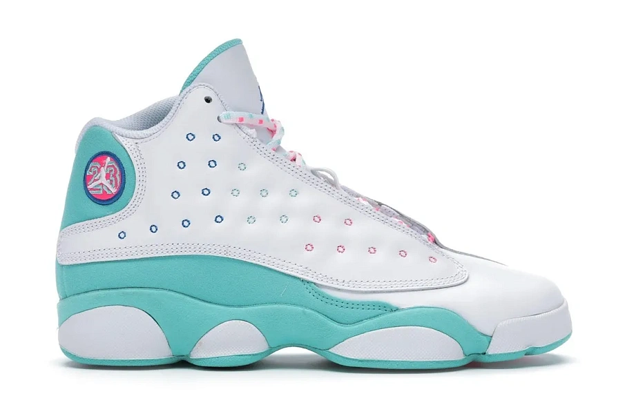 Фото № 1 с приближением к товару «‎Jordan 13 Retro White Soar Green Pink »
