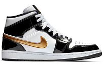 Фото № 2 с приближением к товару «‎Jordan 1 Mid Patent Black White Gold»