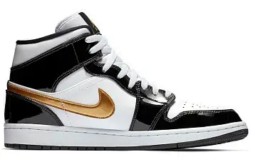 Jordan 1 Mid Patent Black White Gold - 2