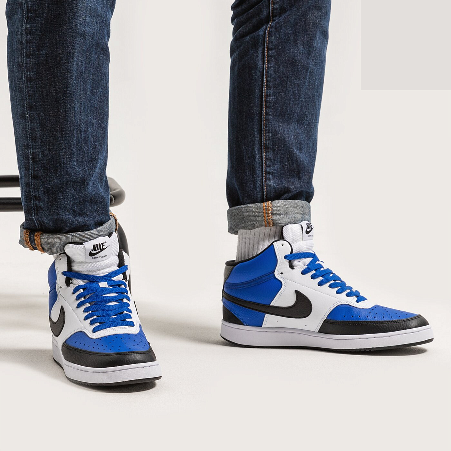 Фото № 3 с приближением к товару «‎Nike Court Vision Mid-Top Sneakers WhiteBlueBlack»