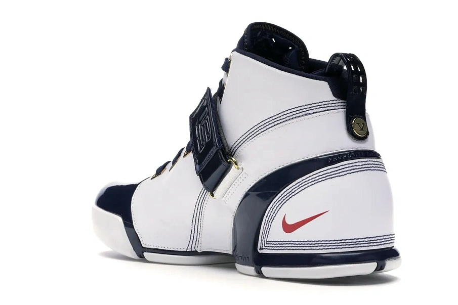 Фото № 5 с приближением к товару «‎Nike LeBron 5 White Navy Metallic Gold»