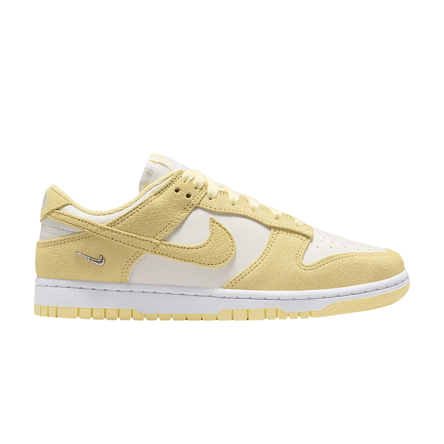 Фото № 1 с приближением к товару «‎Nike Women's Dunk Low Suede Sail White Metallic Silver Soft Yellow»