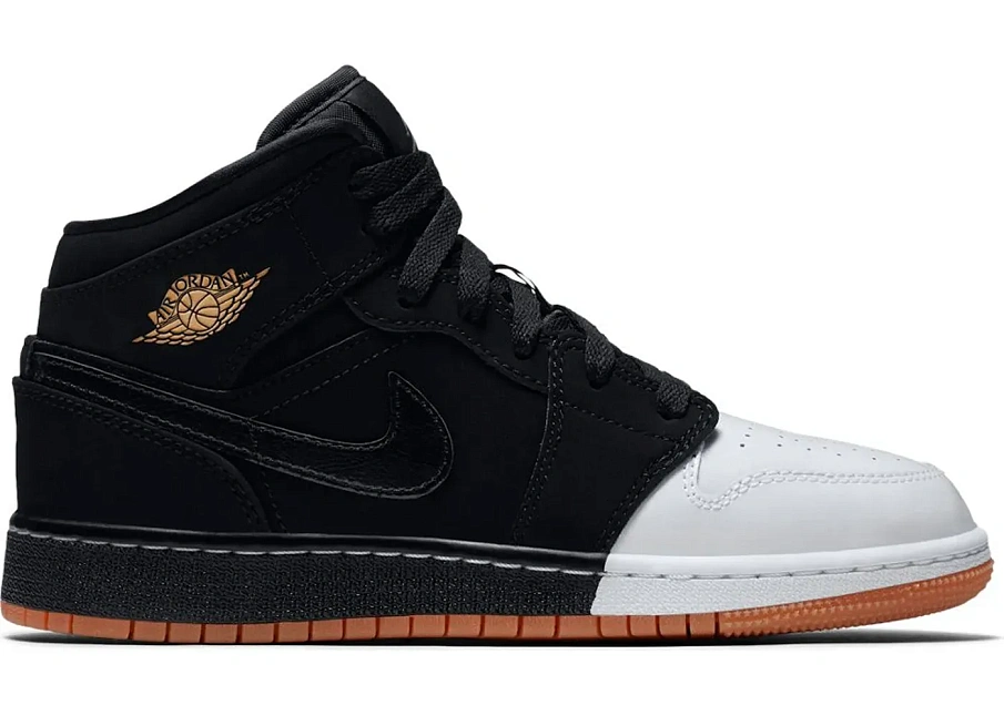 Фото № 1 с приближением к товару «‎Jordan 1 Mid Black White Gold »