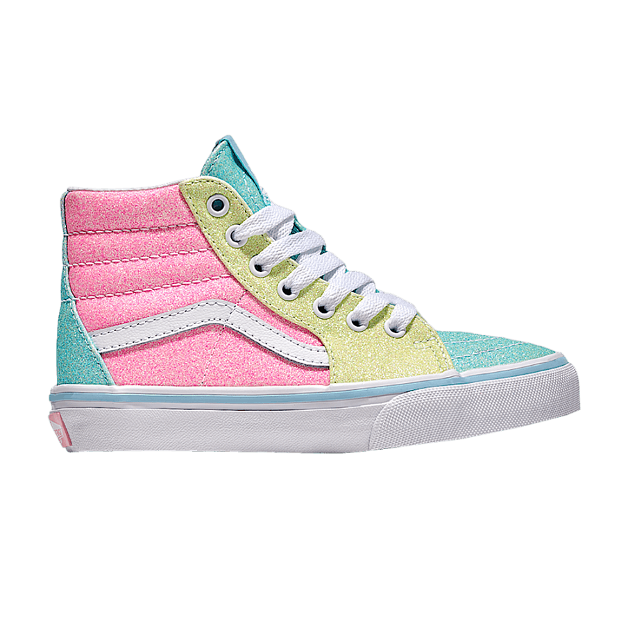 Фото № 1 с приближением к товару «‎Vans Sk8-Hi Kids Pastel Pink Yellow Blue Glitter»