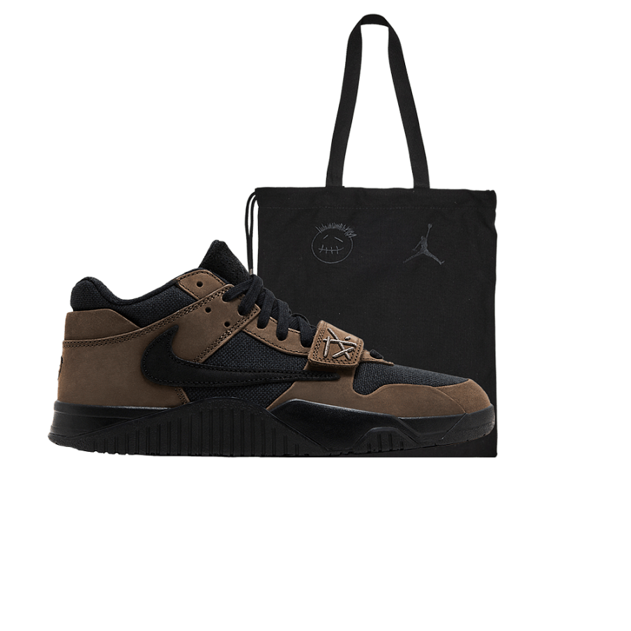 Фото № 1 с приближением к товару «‎Travis Scott x Air Jordan Jordan Jumpman Jack TR Dark Mocha With Tote Bag»