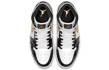 Jordan 1 Mid Patent Black White Gold - 6