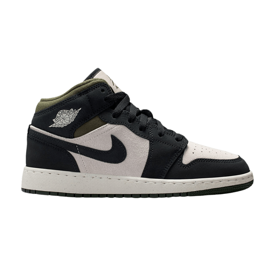 Фото № 1 с приближением к товару «‎Air Jordan 1 Mid SE GS Medium Olive Off Noir»