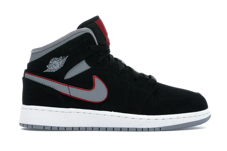 Фото № 1 с приближением к товару «‎Jordan 1 Mid Black Particle Grey Gym Red »