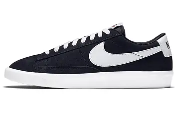 Nike Blazer Low Prm Vntg Suede Skate Shoes Black White - 1