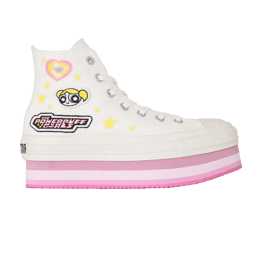 Фото № 1 с приближением к товару «‎The Powerpuff Girls x Converse Chuck Taylor All Star Chunkyline High GS White Pink»