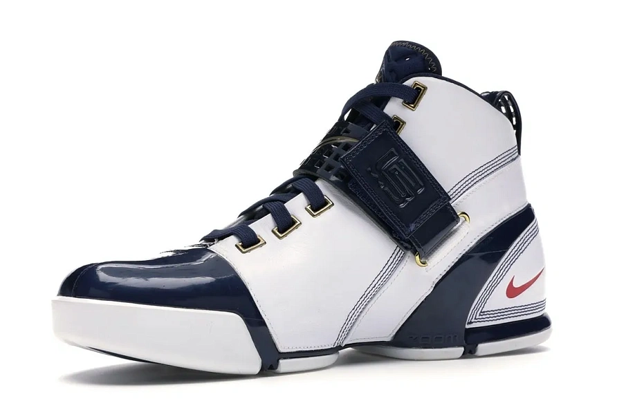 Фото № 3 с приближением к товару «‎Nike LeBron 5 White Navy Metallic Gold»