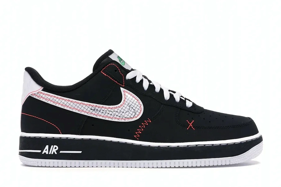 Фото № 1 с приближением к товару «‎Nike Air Force 1 Low Schematic Black White Bright Crimson»