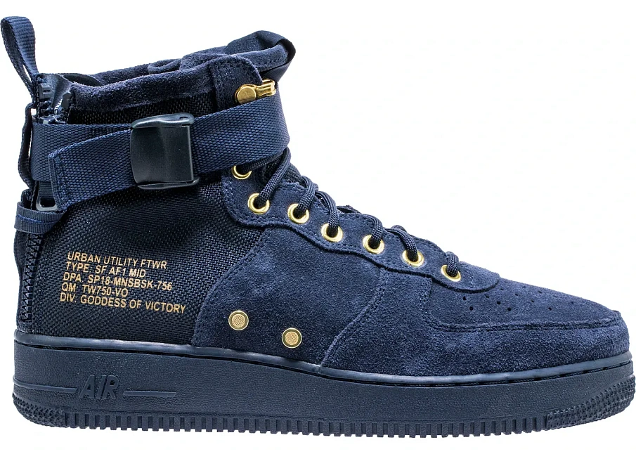 Фото № 1 с приближением к товару «‎Nike SF Air Force 1 Mid Obsidian Metallic Gold»
